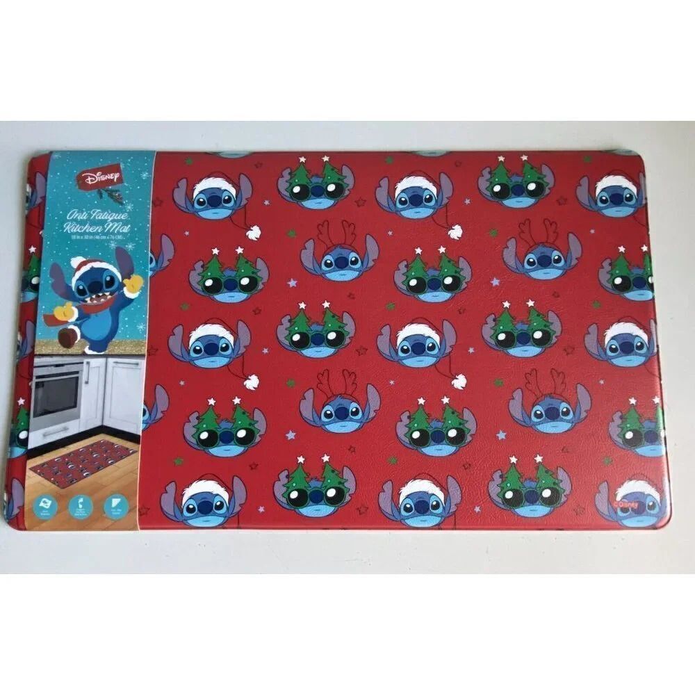Disney Stitch Anti Fatigue Kitchen Mat 18 X 30” Christmas Tree Santa Hat‎ NEW